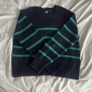 Gap Knit Pullover Sweater Navy Green Striped M Long Sleeve